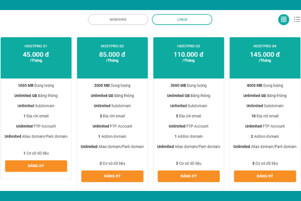 Bảng giá dịch vụ Web Hosting tại Viettel IDC
