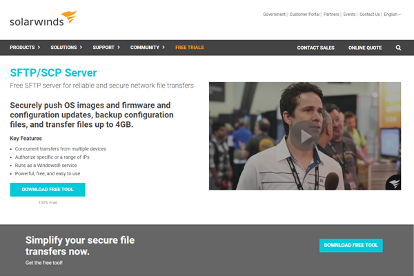 Giao diện trang Solarwinds SFTP/SCP Server