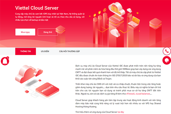 Tham khảo dịch vụ máy chủ ảo Cloud Server tại Viettel IDC