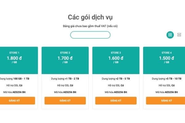 Một số gói dịch vụ Cloud Storage của Viettel IDC