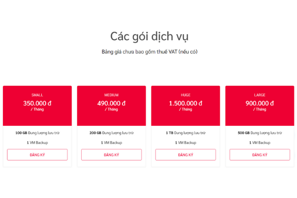 Cập nhật bảng giá dịch vụ Cloud Backup tại Viettel IDC