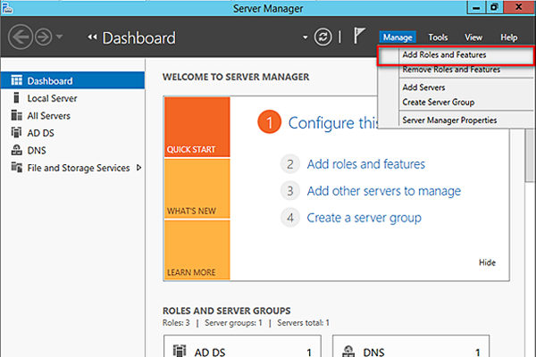 Giao diện cửa sổ Server Manager