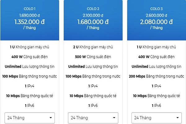 Bảng giá thuê chỗ đặt máy chủ (Colocation)