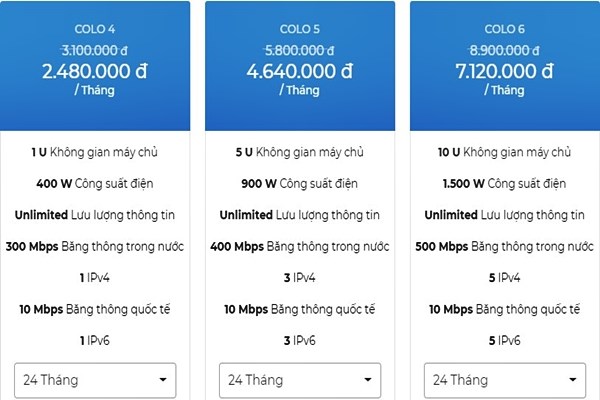 Bảng giá thuê chỗ đặt máy chủ (Colocation)
