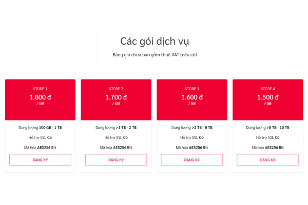 Tham khảo bảng giá dịch vụ Cloud Storage tại Viettel IDC