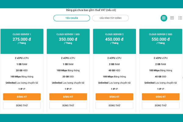  Bảng giá dịch vụ Viettel Start Cloud
